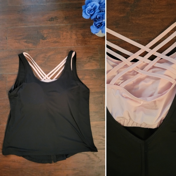 Pro Player Tops - Pro Player black athletic top, built-in criss-cross back sports bra, Size Large